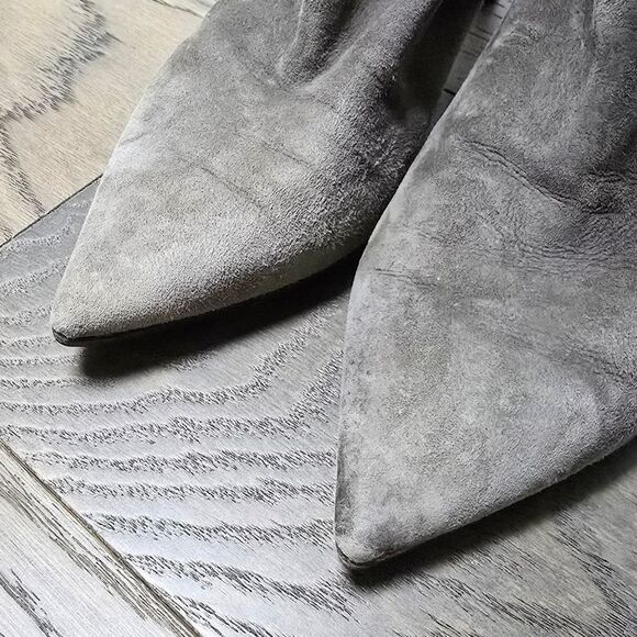 Tamara Mellon Icon 75 Knee High Nappa Suede Heeled Slouch Boot in Moss Gray - Picture 3 of 14